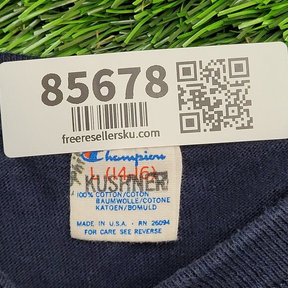 Vintage 80s Champion Shirt Teens M/L 16x27 Faded Navy Blue - Picture 4 of 12